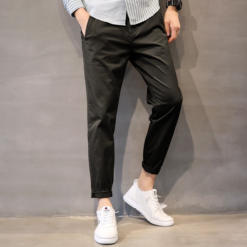 ワイドパンツ メンズ 綿混ストレッチ テーパード九分丈チノパンツ