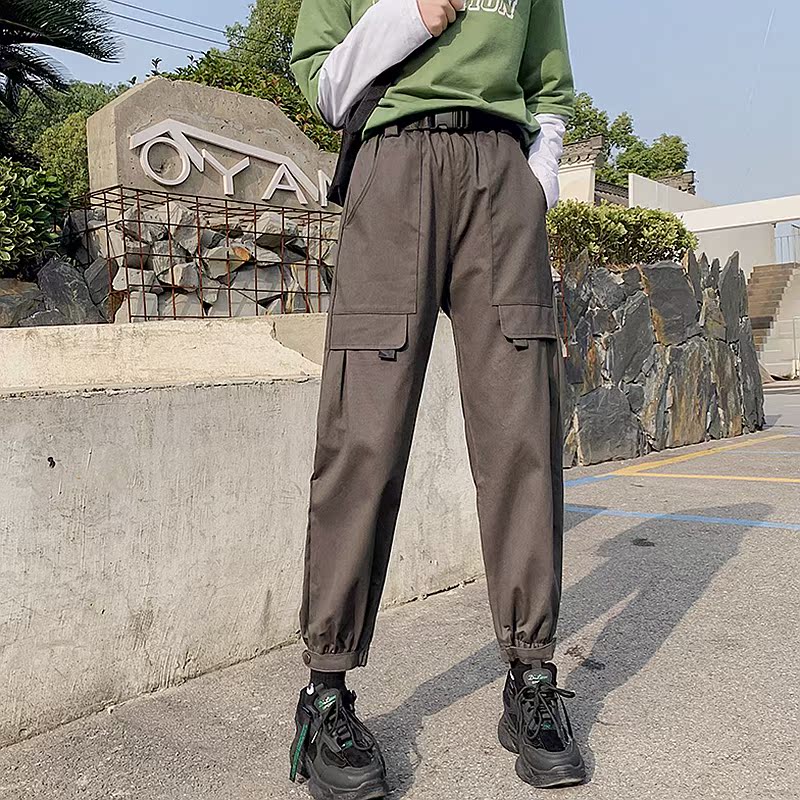 メンズワイドパンツ 大容量ポケット付きゆったりジョガーカーゴパンツ