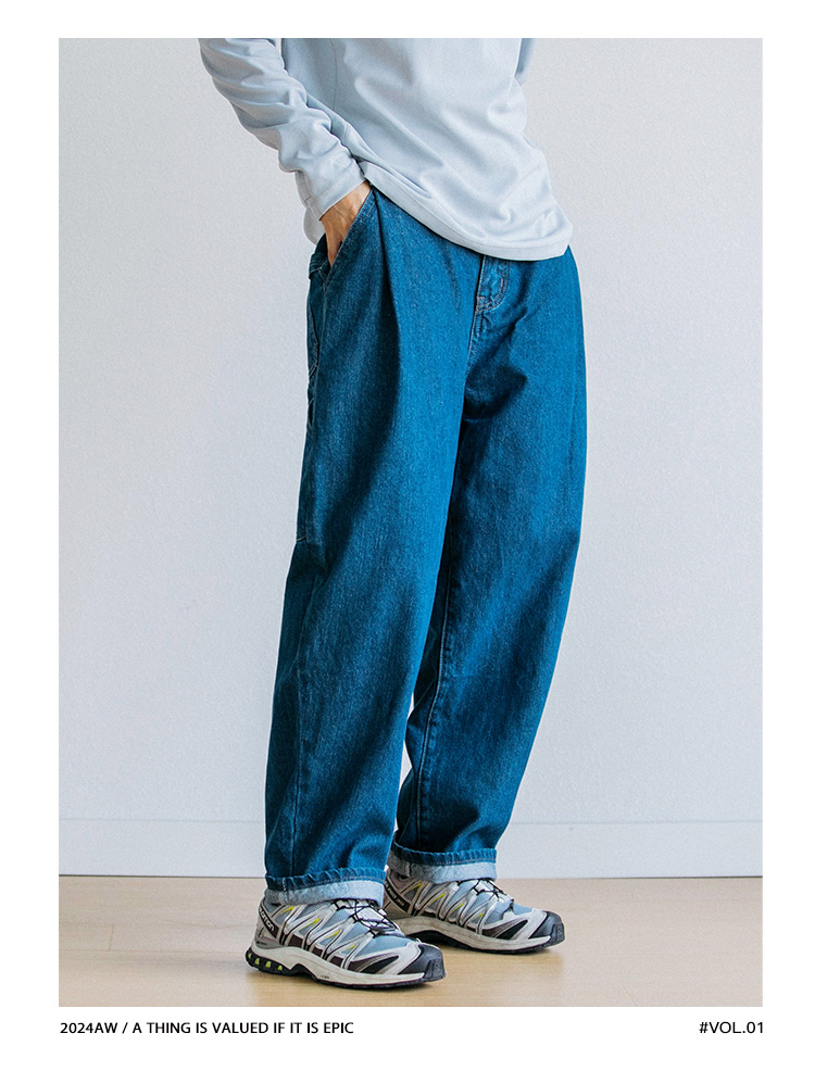 ワイドパンツ メンズ レトロワークテイスト ワイドジーンズ