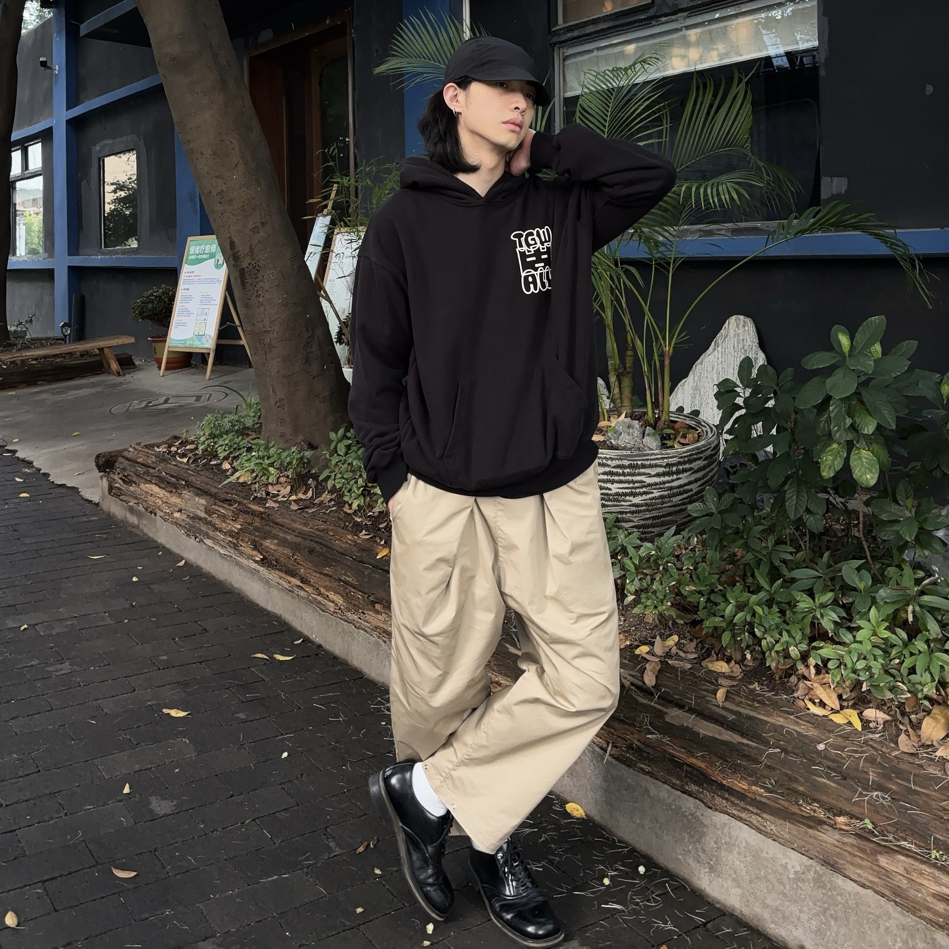 ワイドパンツ メンズ マジックテープ式ゆったり九分丈ワイドパンツ