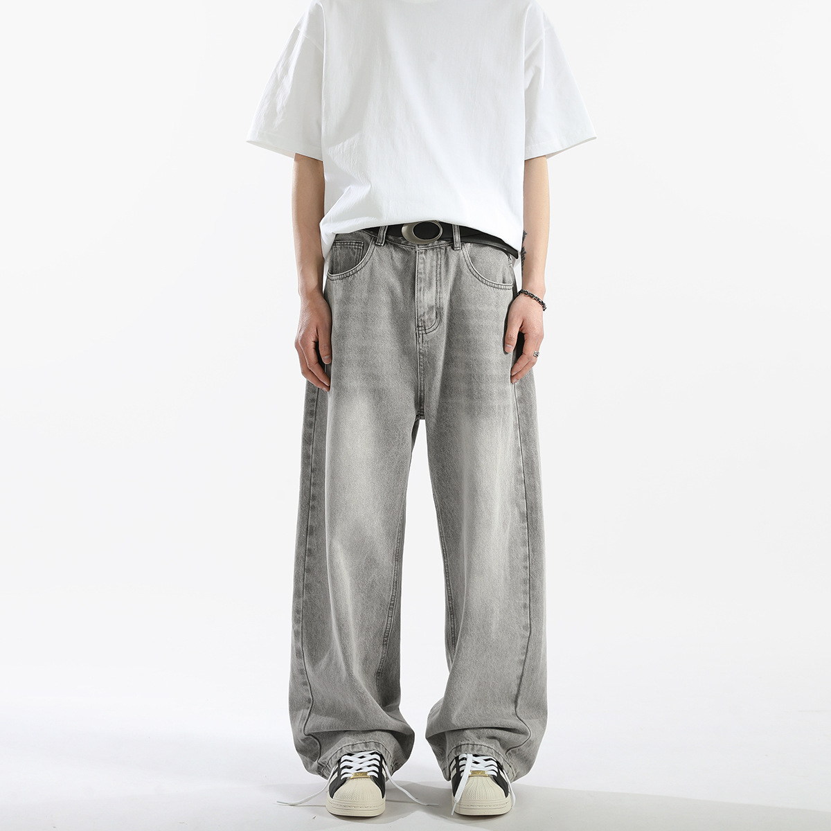 ワイドパンツ メンズ ヴィンテージ風ストレートワイドジーンズ