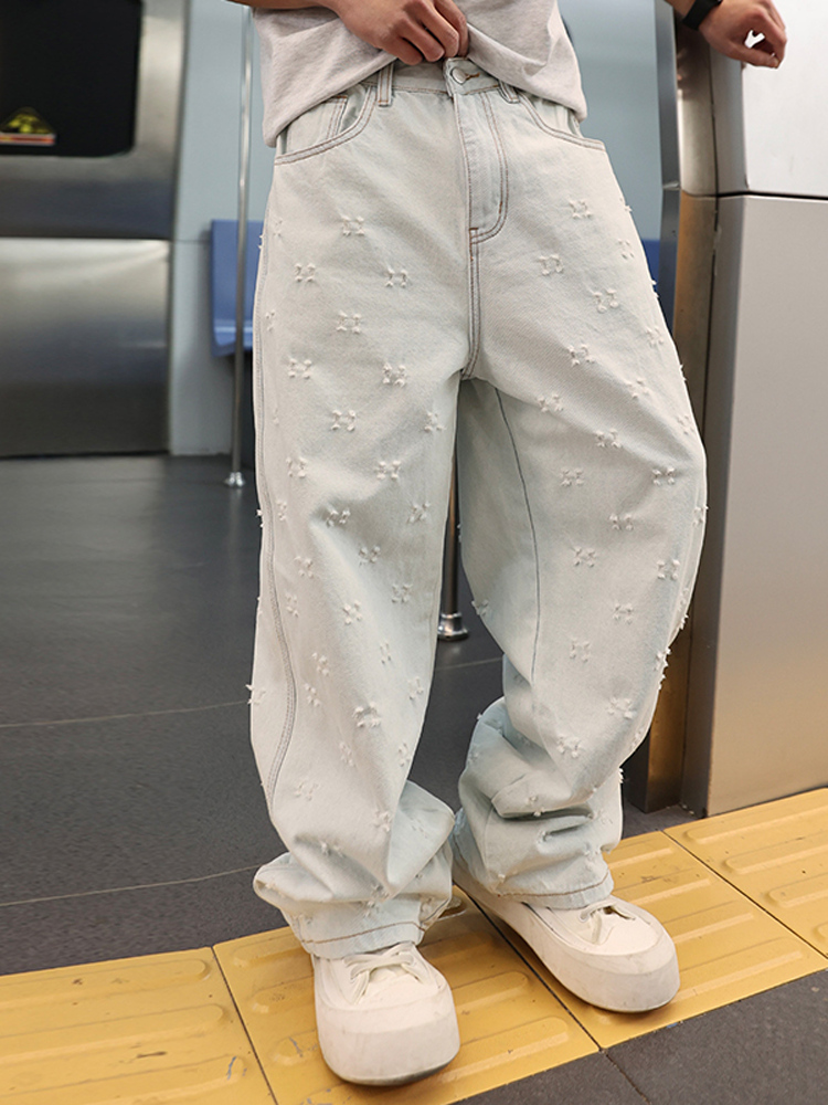 ワイドパンツ メンズ ダメージ加工ワイドストレートジーンズ