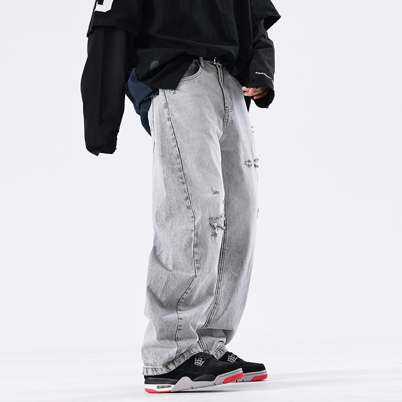 ワイドパンツ メンズ ダメージ加工ワイドシルエットジーンズ