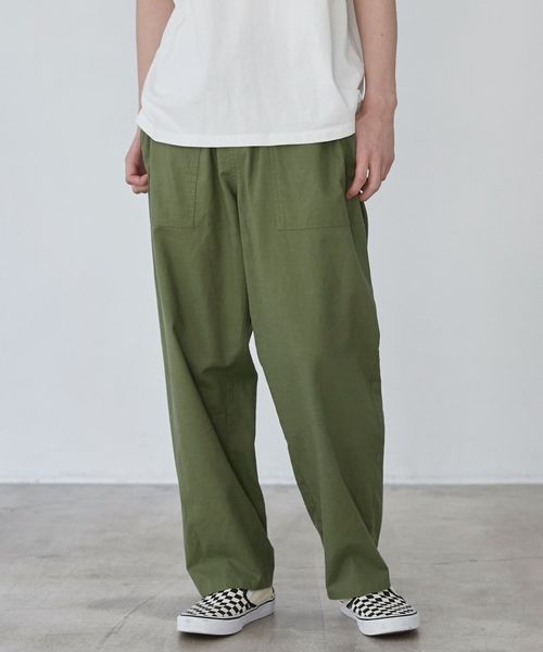 ワイドパンツ メンズ 綿麻素材ベイカーワイドパンツ