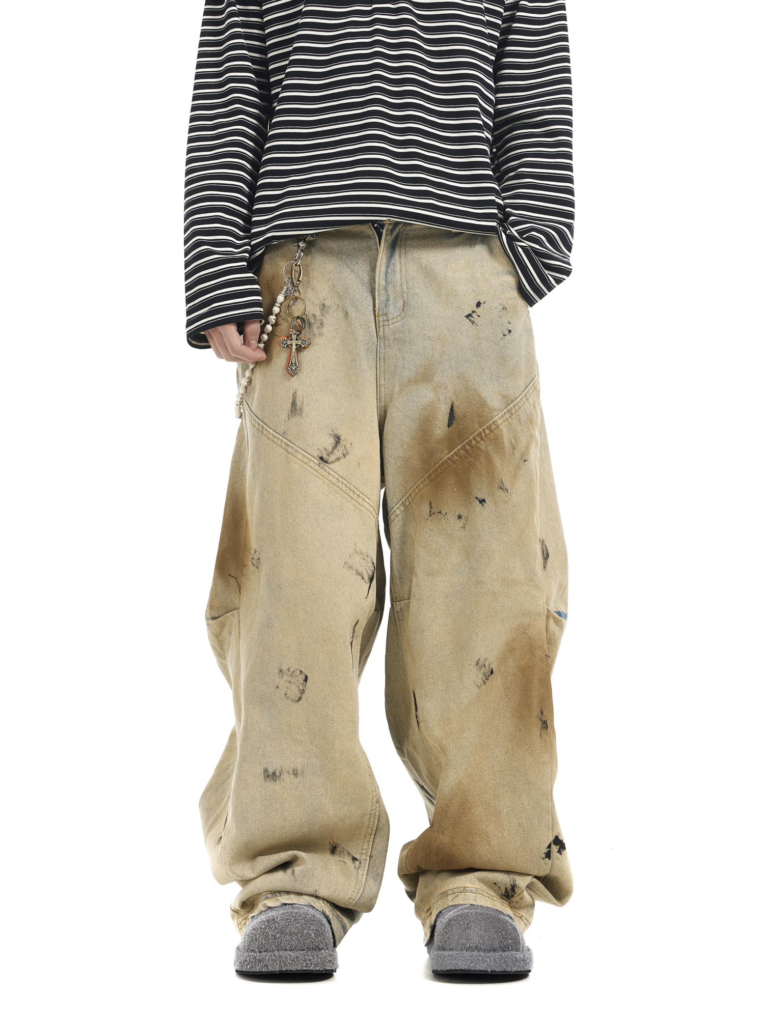 ワイドパンツ メンズ ヴィンテージ加工ワイドデニム