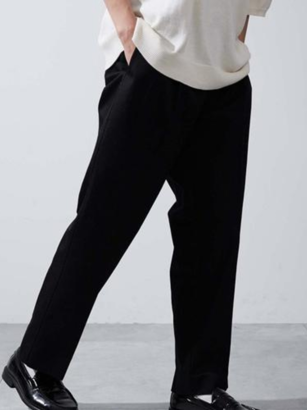 ワイドパンツ メンズ ワンボタンハーフゴムストレートパンツ