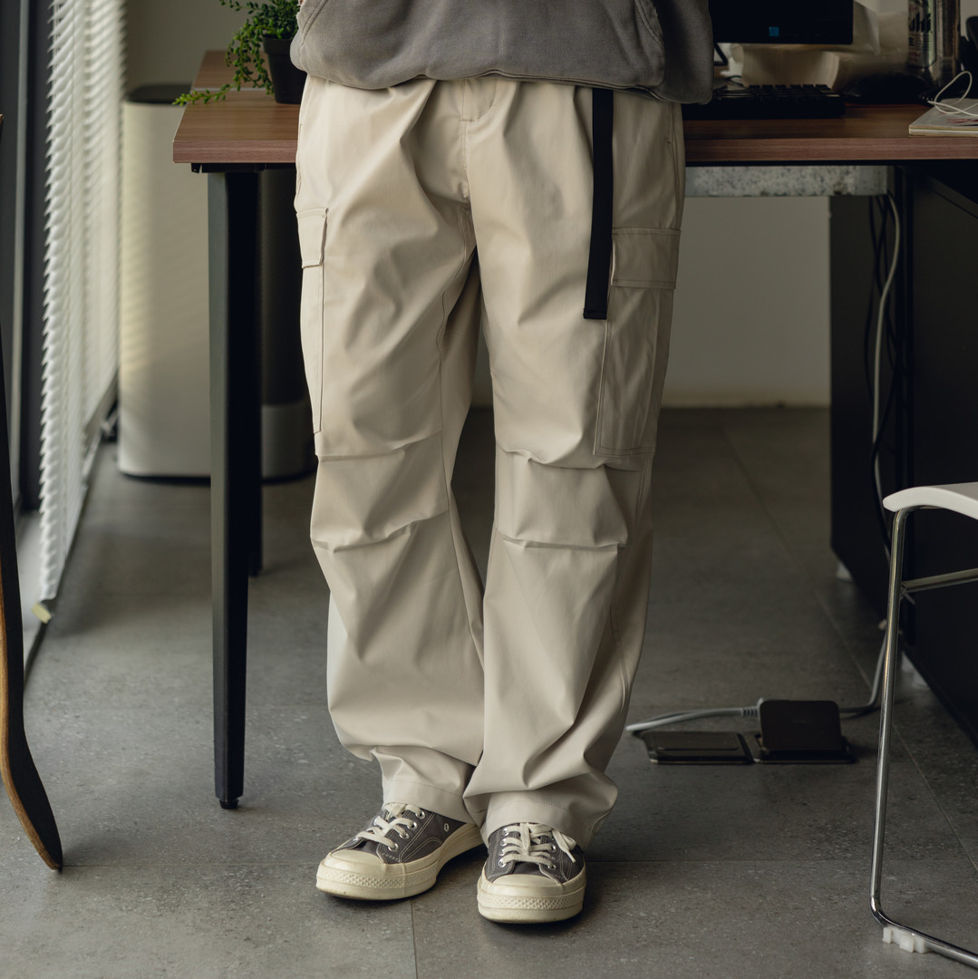 メンズワイドパンツ 機能性抜群多収納ポケット付きゆったりシルエット長ズボン