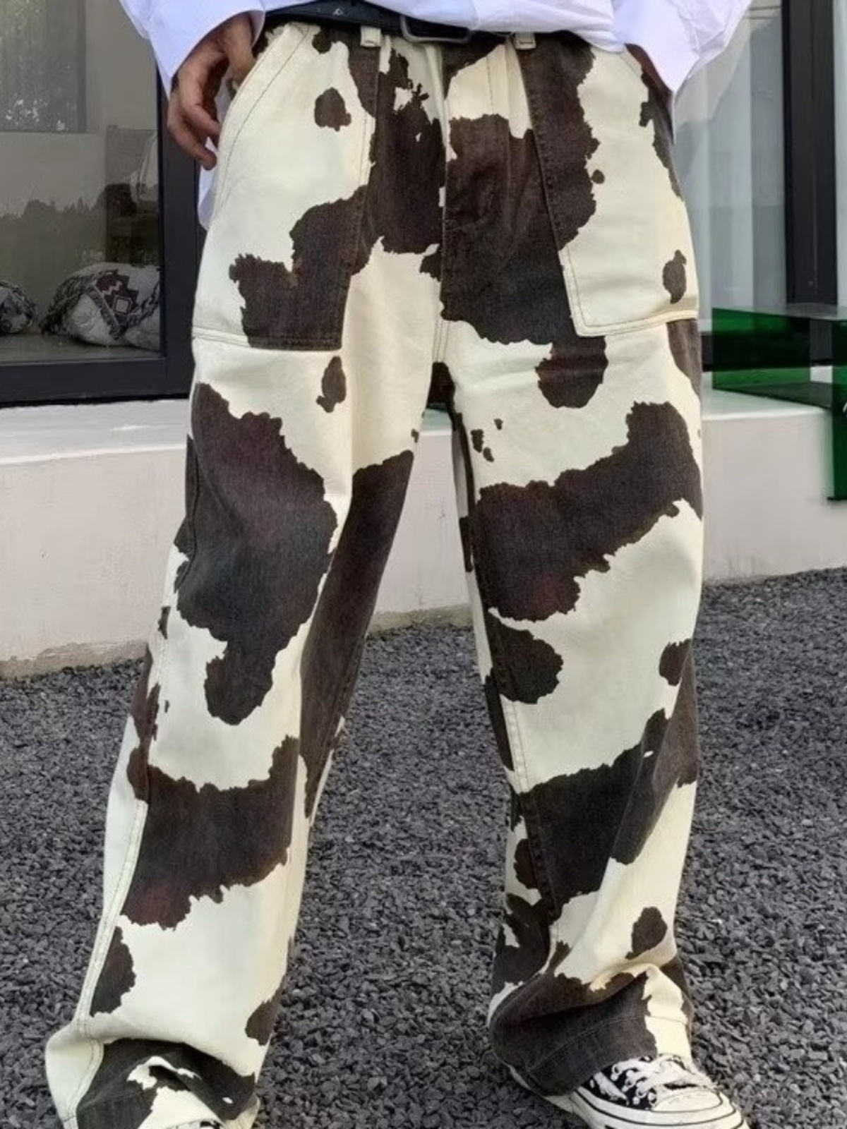 ワイドパンツ メンズ 牛柄デザインワイドジーンズ