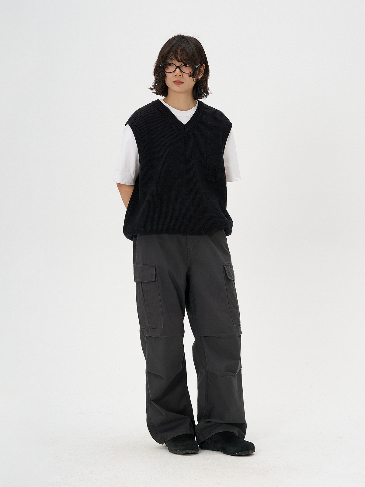 ワイドパンツ メンズ 竹節純綿ポケットワイドカーゴパンツ