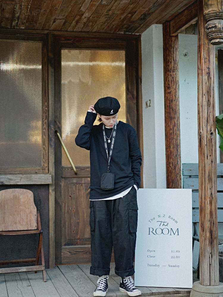 ワイドパンツ メンズ レトロ風サイドポケット付き楽ちんワイドパンツ