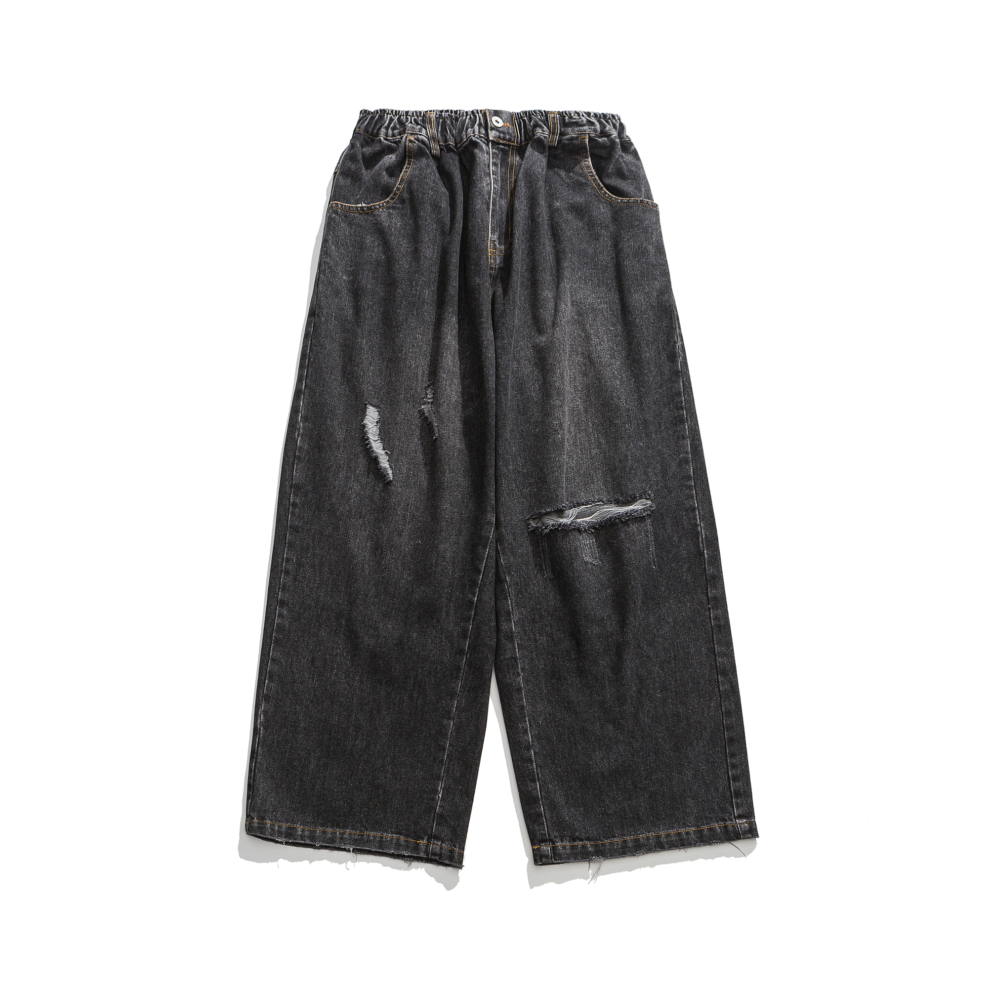 ワイドパンツ メンズ レトロ風ダメージ加工ワイドジーンズ