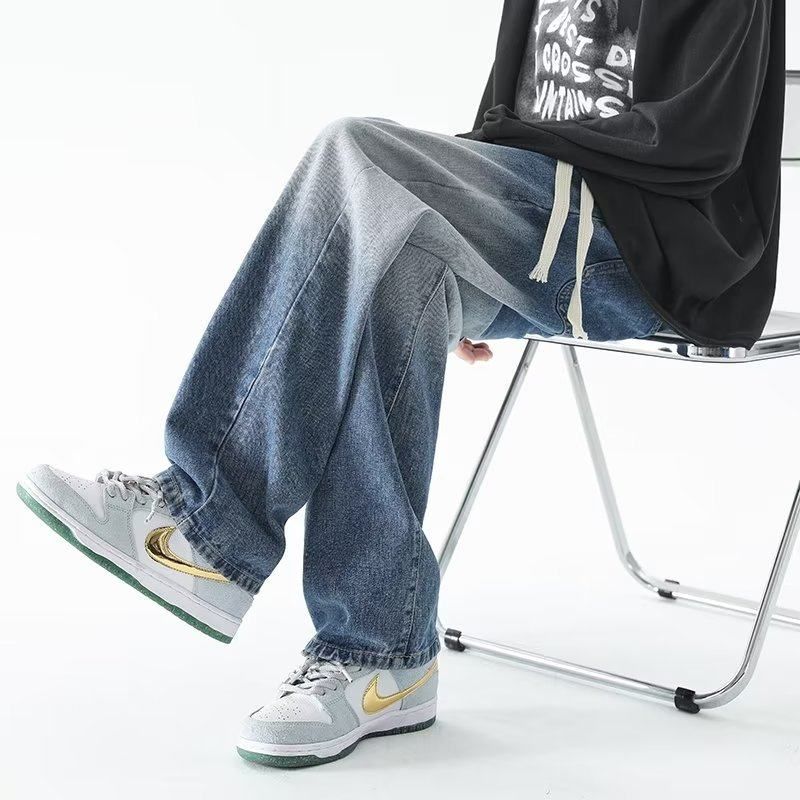 ワイドパンツ メンズ グラデーション加工ストリート風ワイドジーンズ
