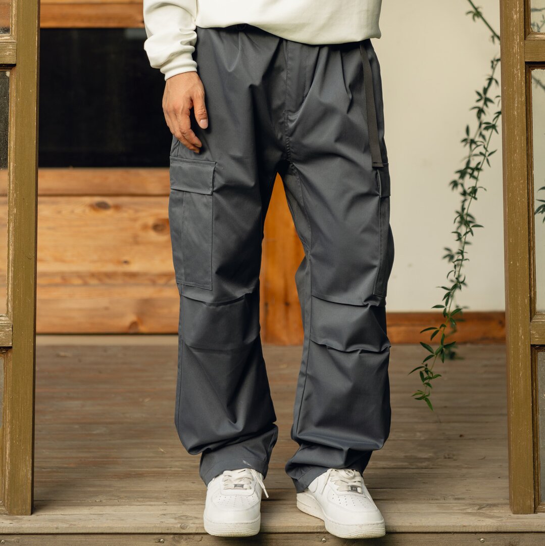 メンズワイドパンツ 機能性抜群多収納ポケット付きゆったりシルエット長ズボン