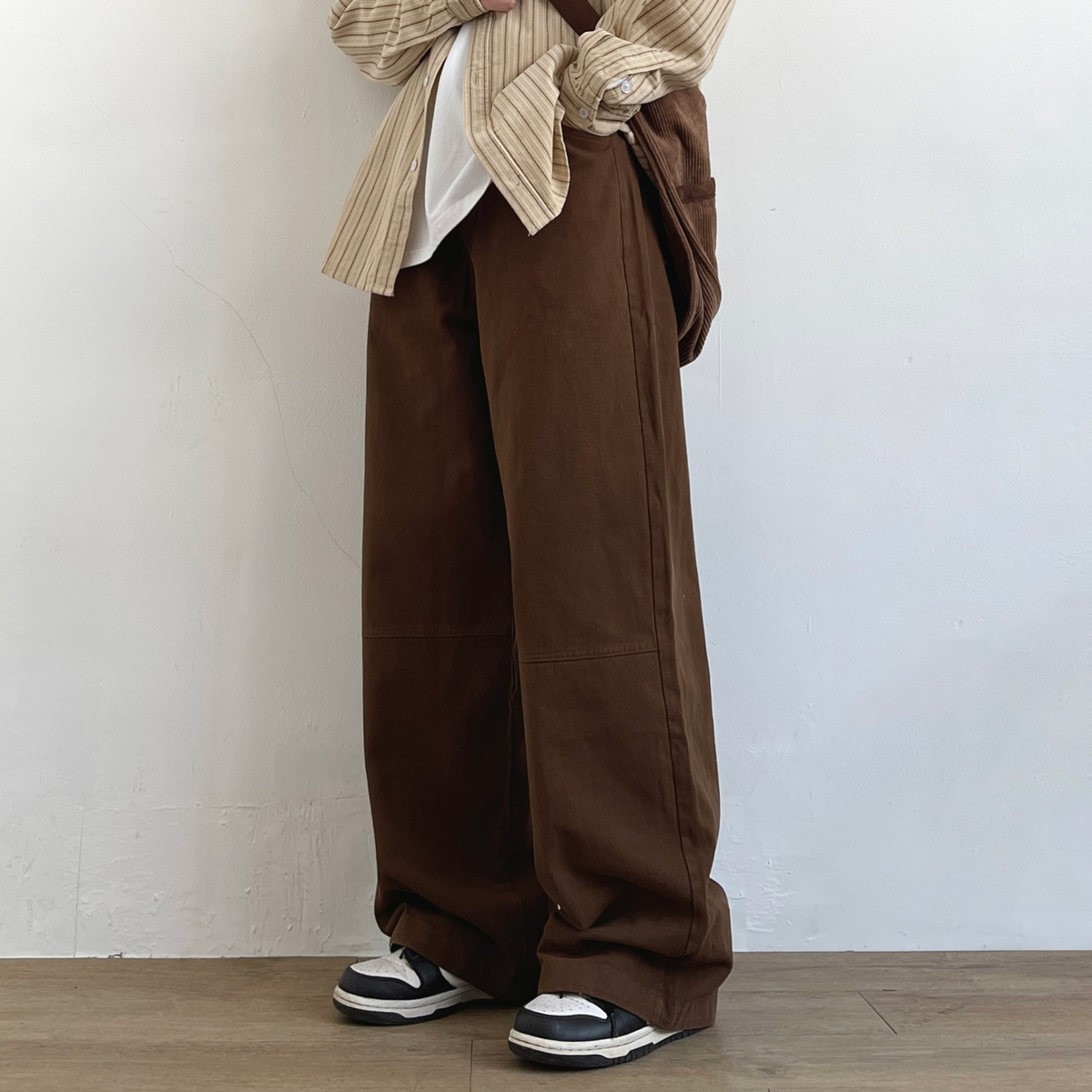 メンズワイドパンツ 多機能ポケット付きゆったりワイドシルエット作業風長ズボン