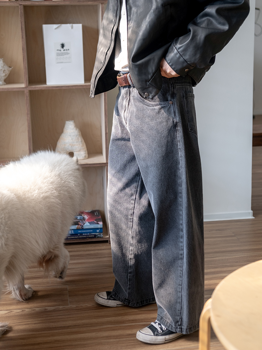 ワイドパンツ メンズ レトロ風ワイドシルエットデニムパンツ