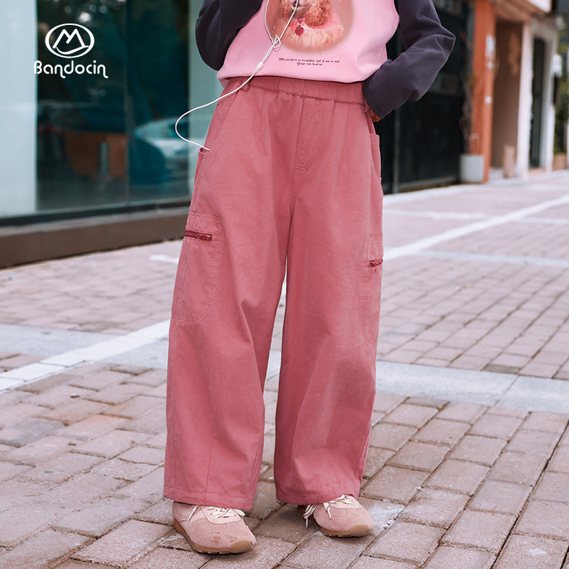 ワイドパンツ メンズ キッズゆったりカーゴワイドパンツ機能性ポケット付き長ズボン