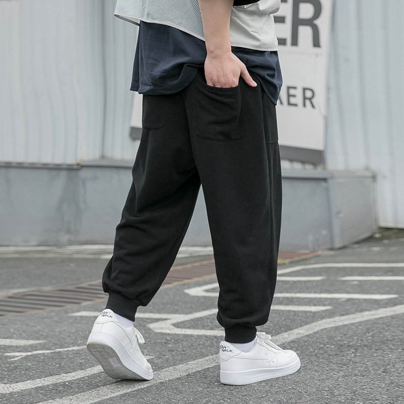 メンズワイドパンツ ゆったりシルエット裏毛素材多機能ポケット付きジョガーパンツ