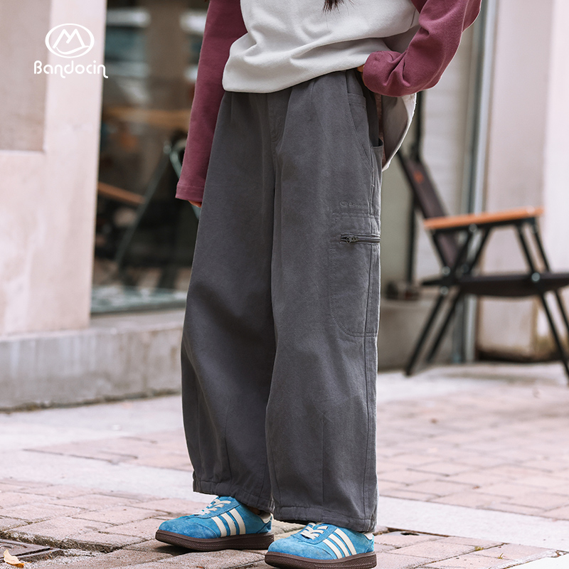 ワイドパンツ メンズ キッズゆったりカーゴワイドパンツ機能性ポケット付き長ズボン