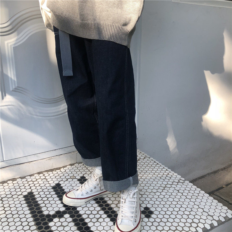 メンズワイドパンツ 裾ロールアップ仕様ゆったりデニムパンツ