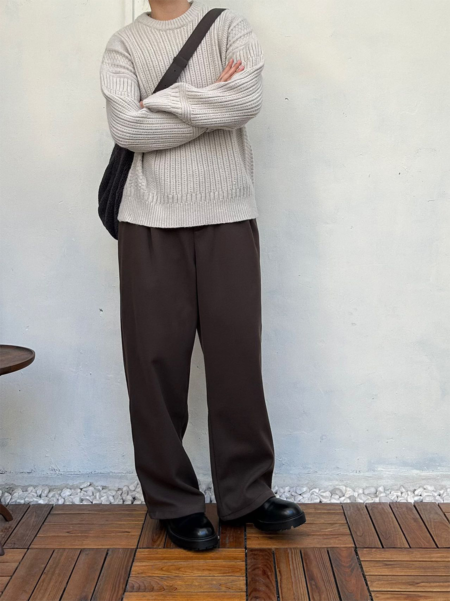 メンズワイドパンツ ゆったりシルエット落ち感のあるツータックスラックス