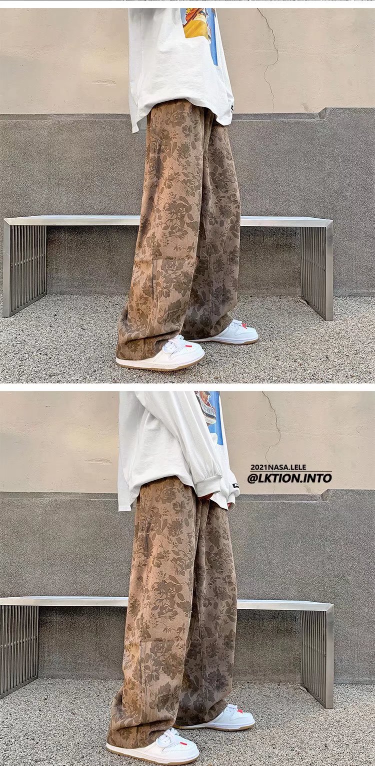 ワイドパンツ メンズ クラシック柄入りコーデュロイワイドパンツ