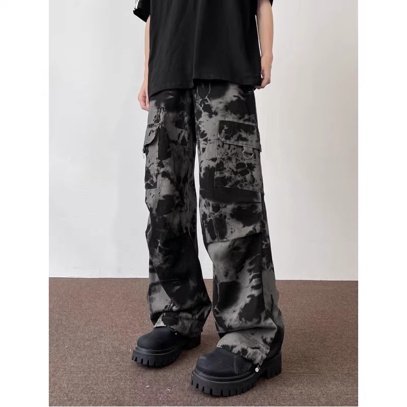 ワイドパンツ メンズ タイダイ柄ミリタリーカーゴワイドパンツ