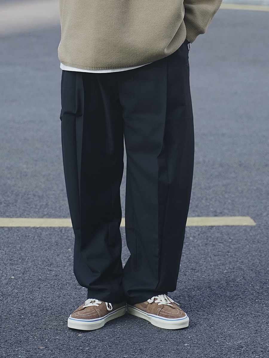 ワイドパンツ メンズ ダブルプリーツ ワイドスラックス