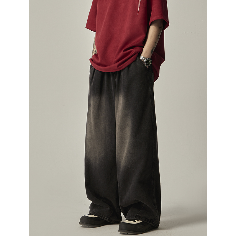 ワイドパンツ メンズ ヴィンテージ加工ストレートワイドジーンズ