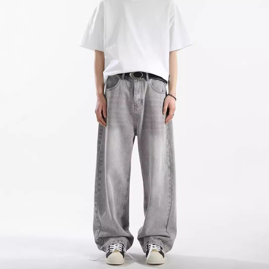 ワイドパンツ メンズ レトロ加工ワイドデニムパンツ