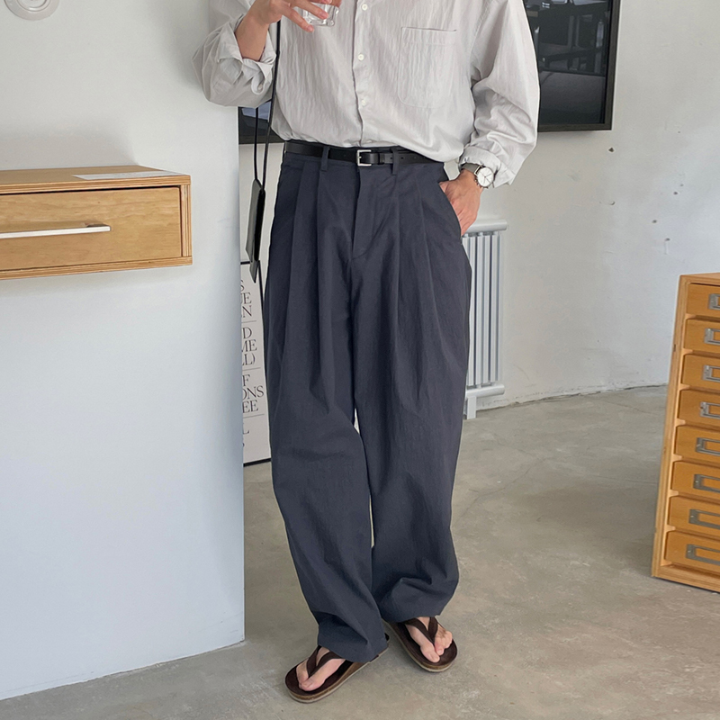 麻混ダブルタック ワイドパンツ メンズ