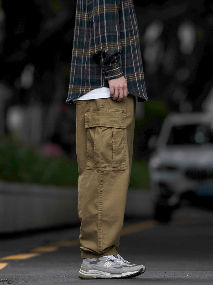 ワイドパンツ メンズ レトロ風マルチポケットワイドカーゴパンツ