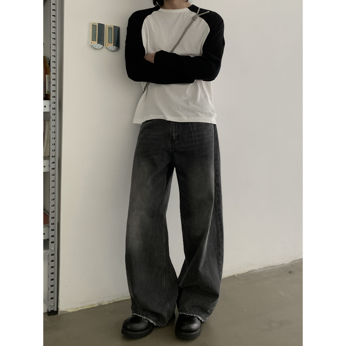 ワイドパンツ メンズ ヴィンテージ加工ゆったりストレートジーンズ