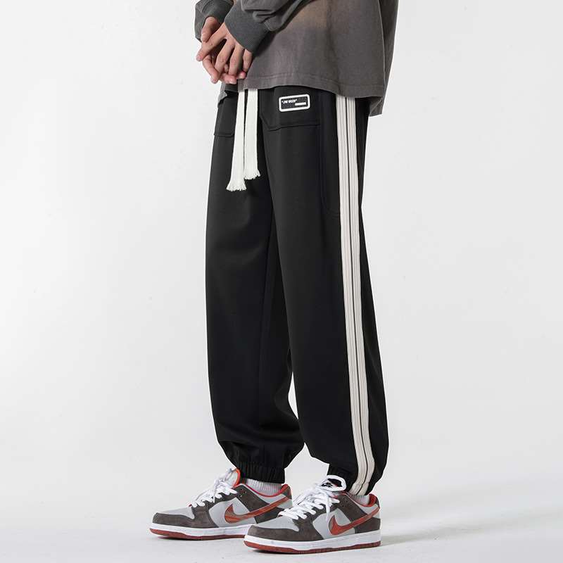 メンズワイドパンツ サイドライン入りジョガー裾スウェットワイドパンツ