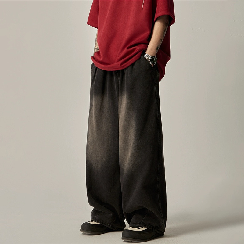 ワイドパンツ メンズ ヴィンテージ加工ワイドデニムパンツ