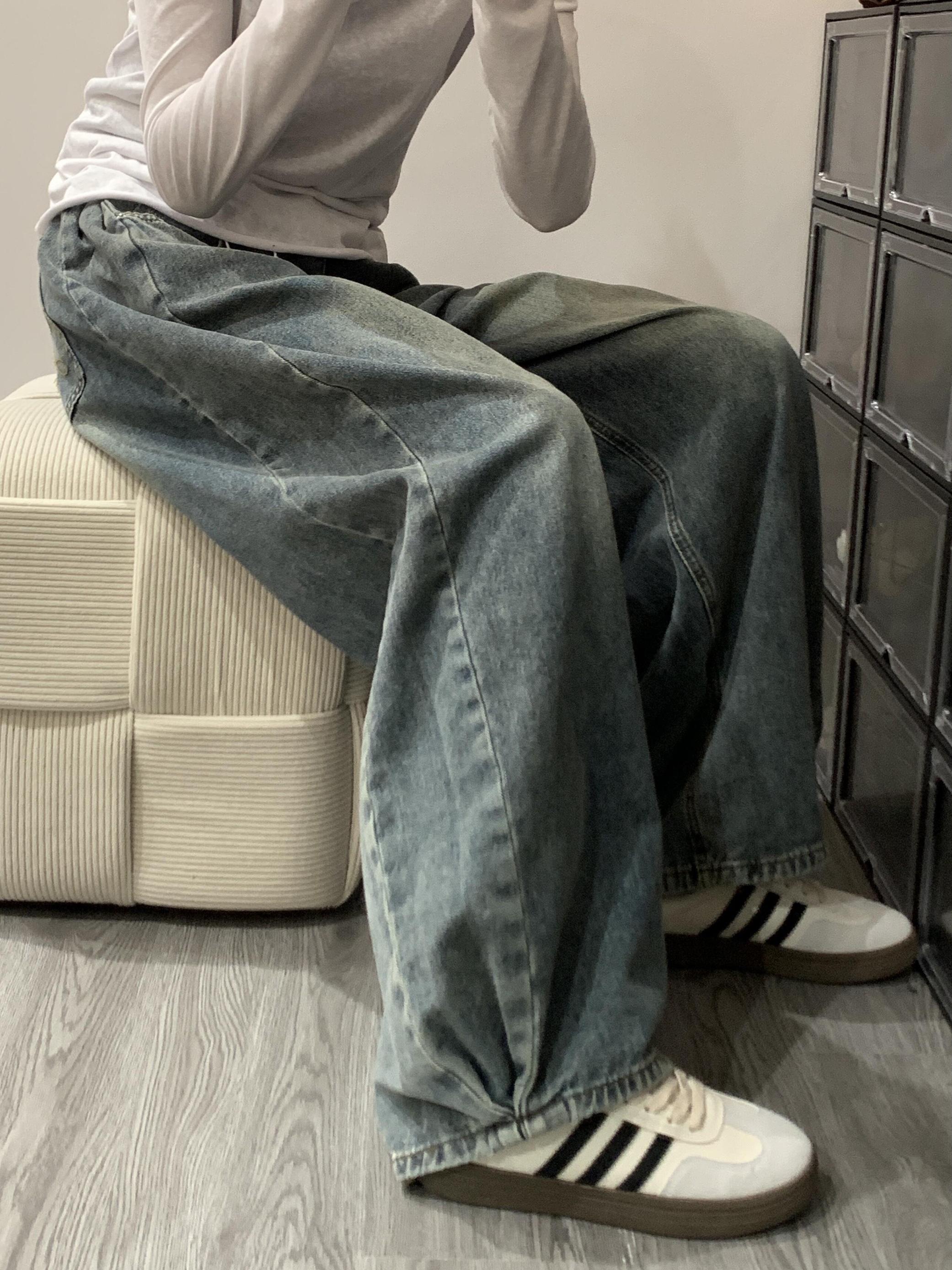 ワイドパンツ メンズ レトロ風ハイウエストワイドジーンズ