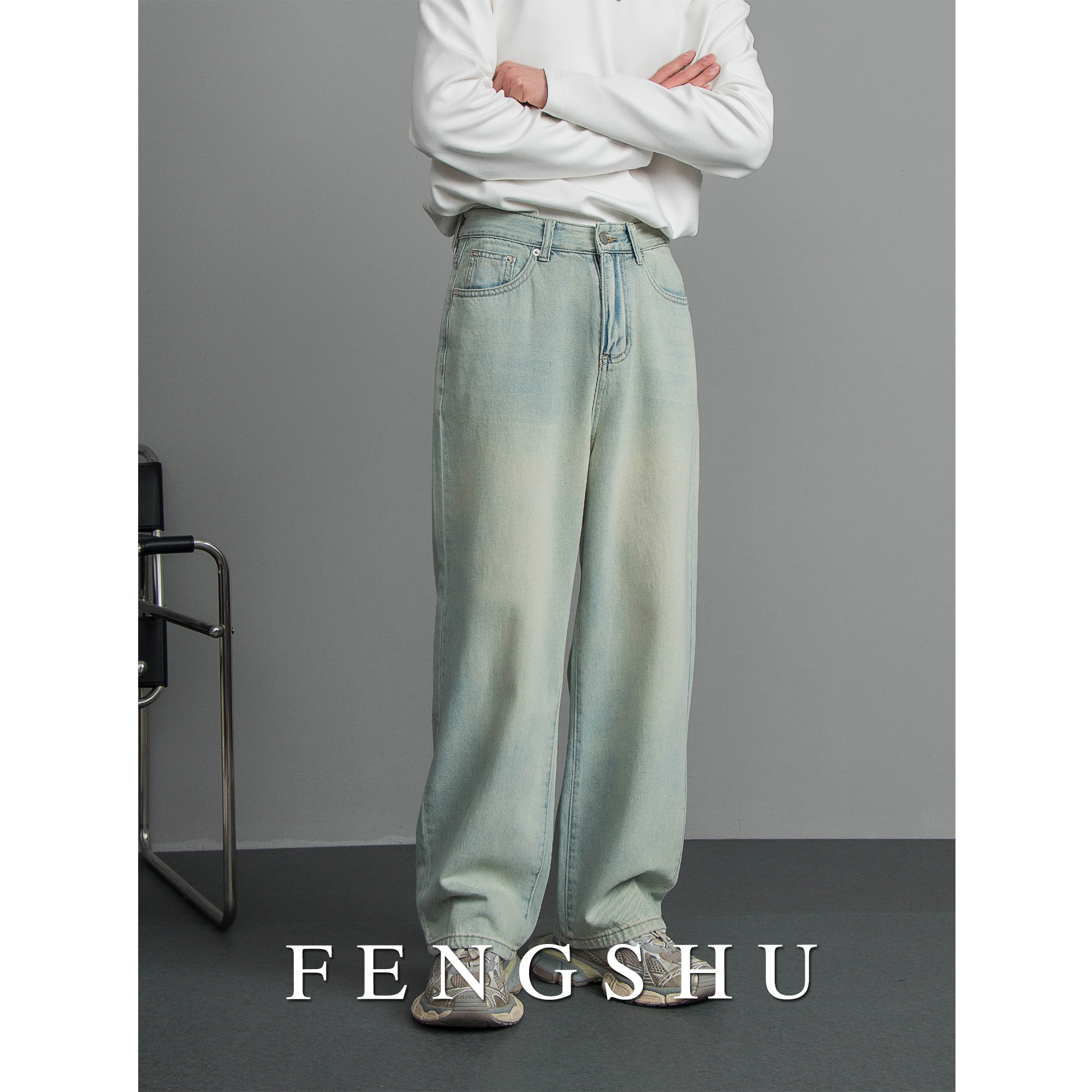 ワイドパンツ メンズ ヴィンテージ加工ワイドデニムパンツ