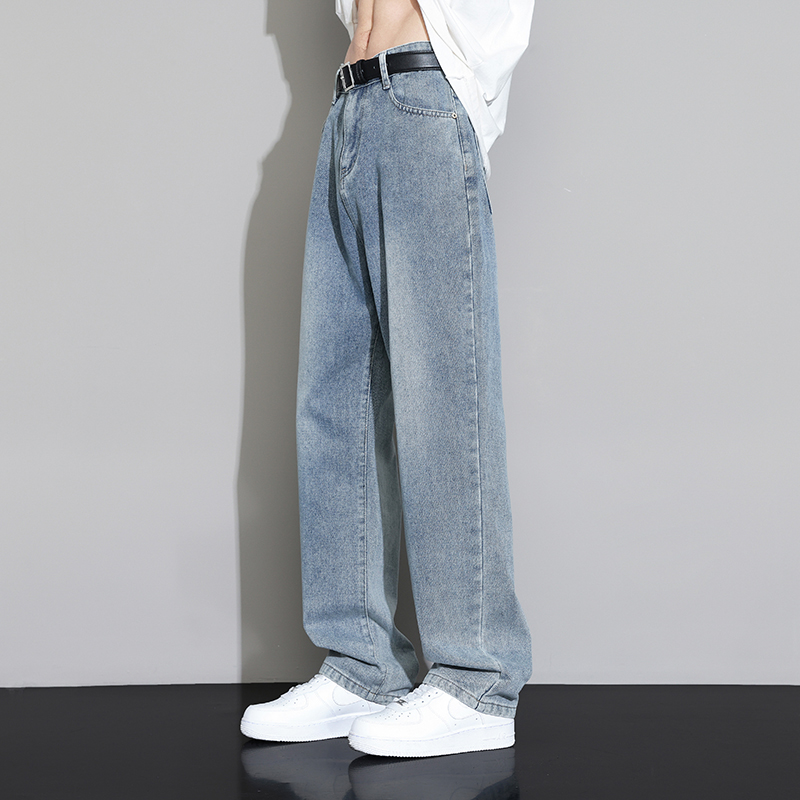 ワイドパンツ メンズ レトロ風ゆったりストレートジーンズ