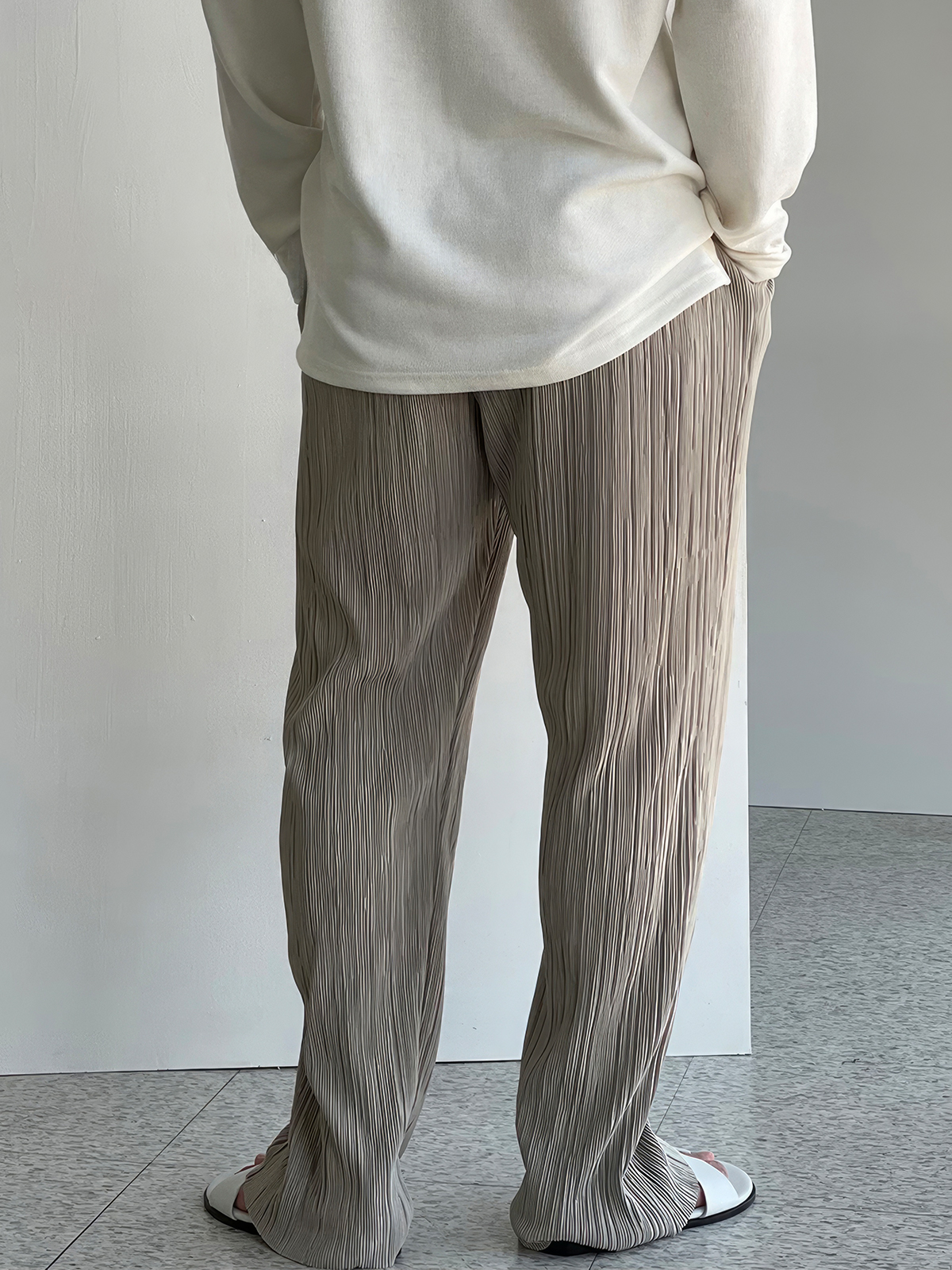 ワイドパンツ メンズ プリーツ加工ドロストワイドパンツ