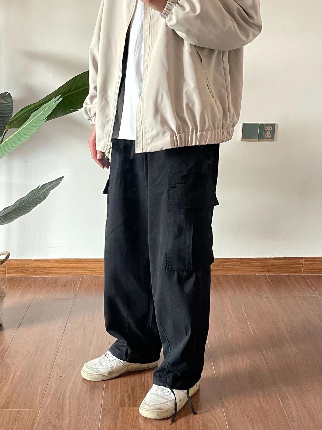 ワイドパンツ メンズ レトロ風マルチポケットカーゴワイドパンツ