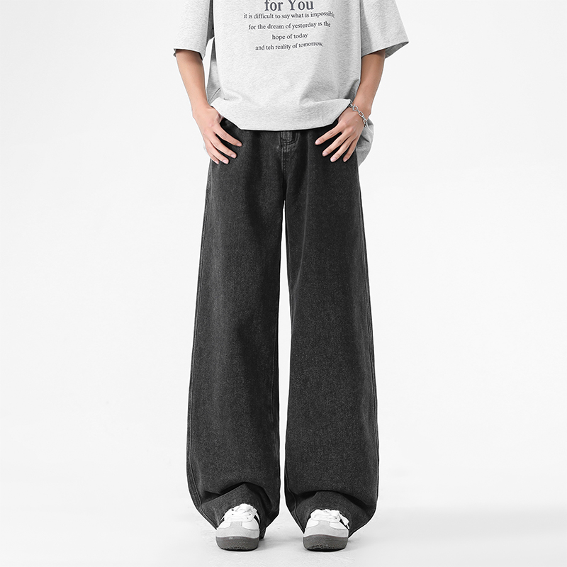 ワイドパンツ メンズ レトロ風ストレートワイドデニムパンツ