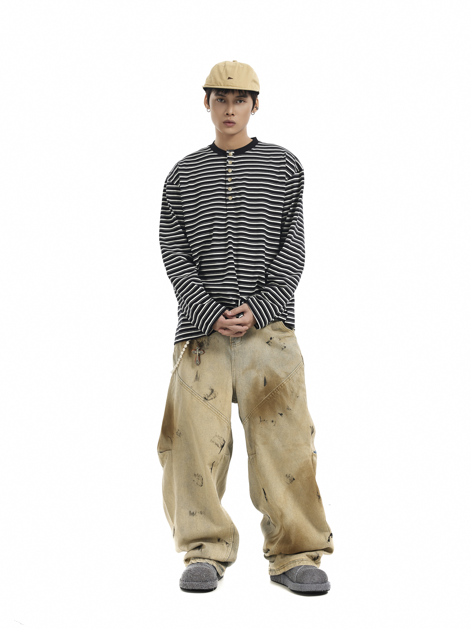 ワイドパンツ メンズ ヴィンテージ加工ワイドデニム