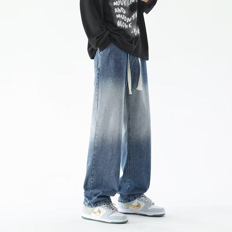 ワイドパンツ メンズ グラデーション加工ストリート風ワイドジーンズ