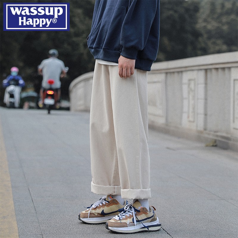 ワイドパンツ メンズ 綿素材ストレートシルエットワイドパンツ
