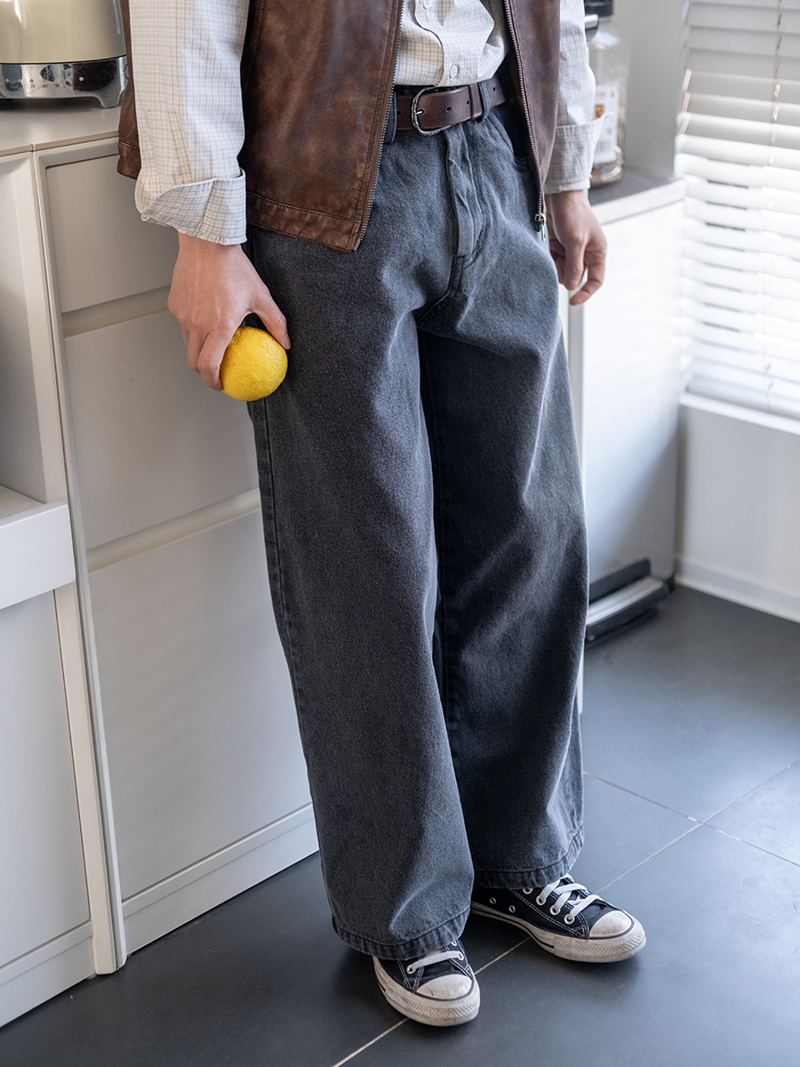 ワイドパンツ メンズ レトロ風ワイドシルエットデニムパンツ
