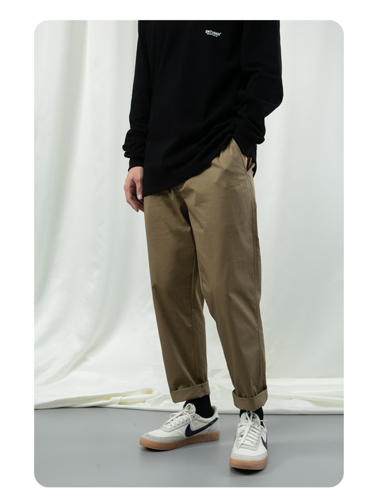 ワイドパンツ メンズ シルエット美しい純綿テーパードチノパンツ