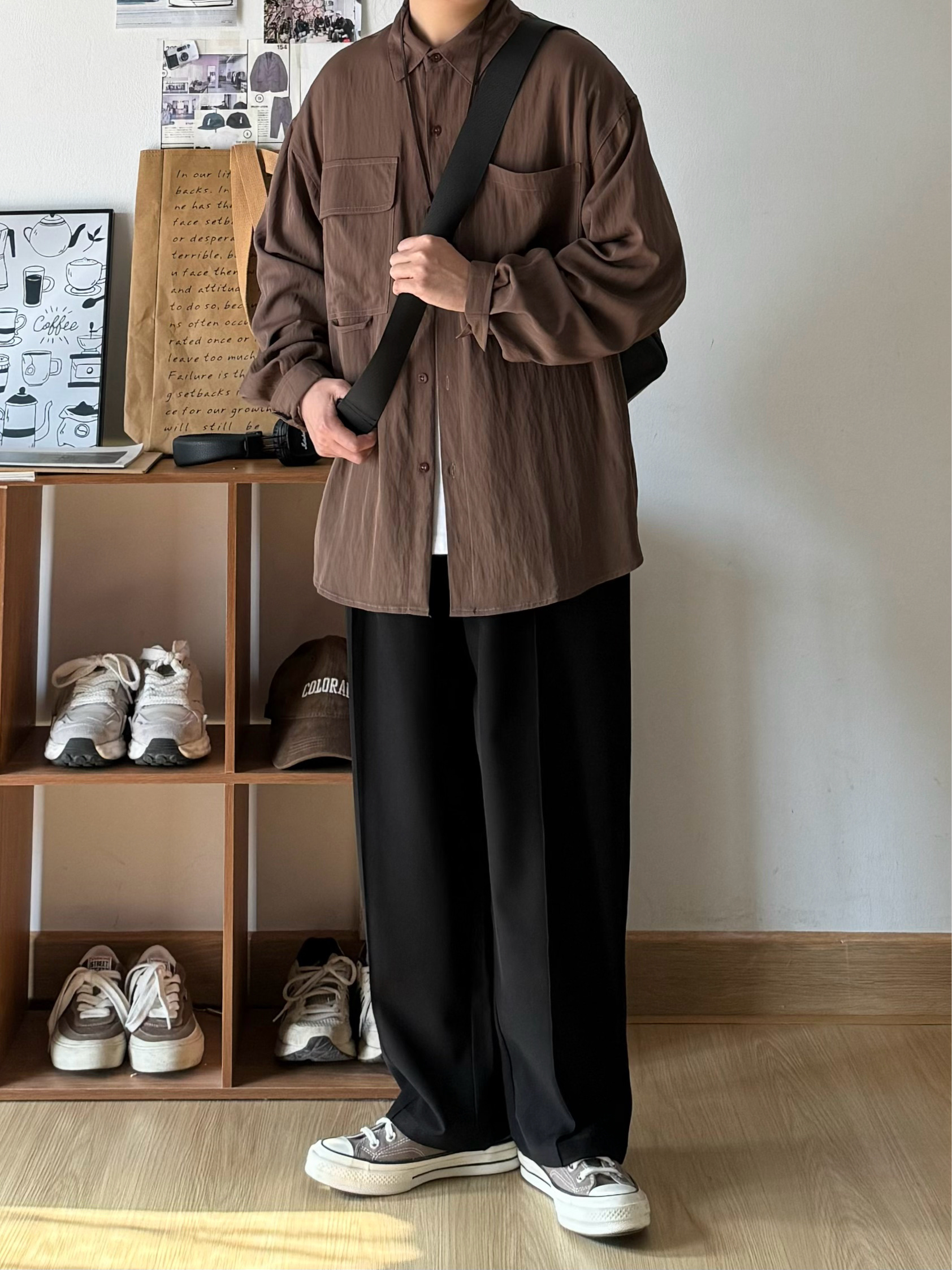 ワイドパンツ メンズ センタープレス ワイド スラックス