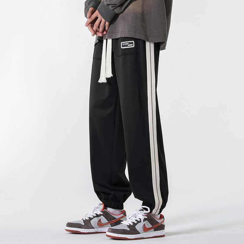 メンズワイドパンツ サイドライン入りゆったりジョガースウェットパンツ