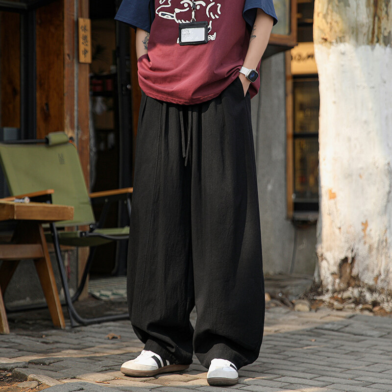 ワイドパンツ メンズ 綿麻素材リラックスワイドパンツ