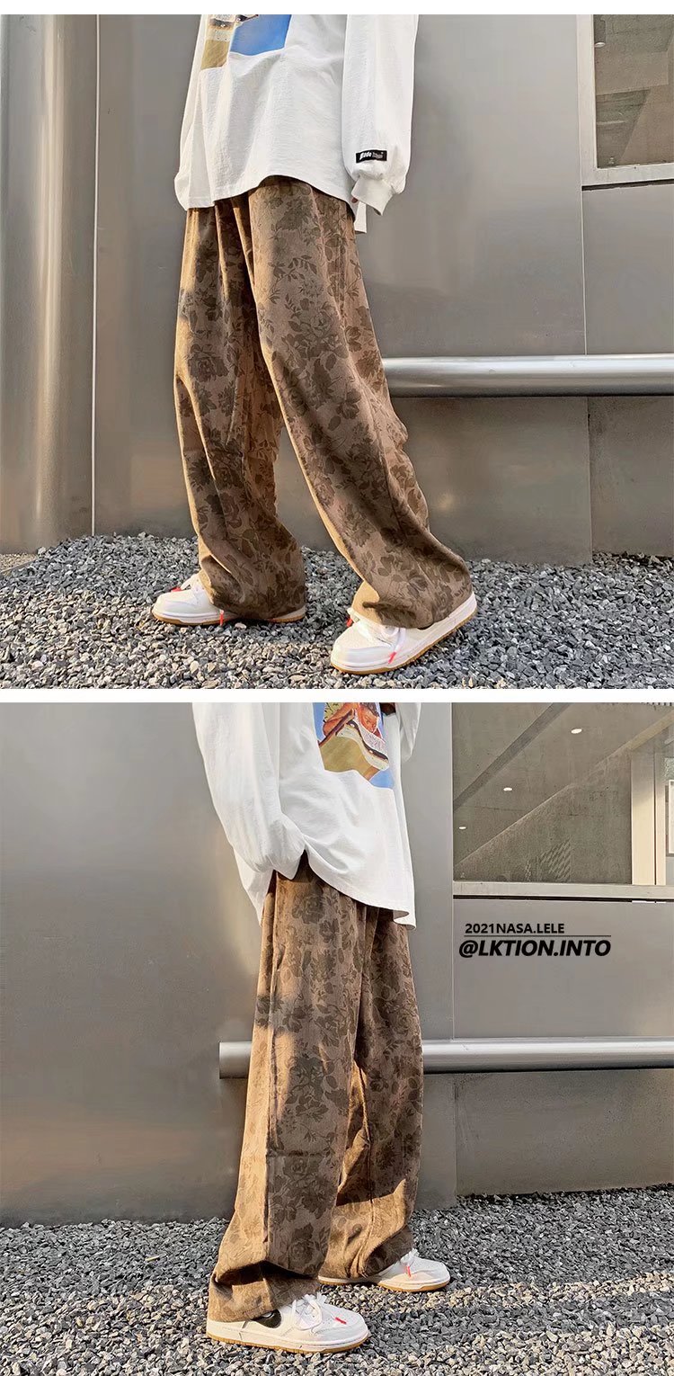 ワイドパンツ メンズ クラシック柄入りコーデュロイワイドパンツ