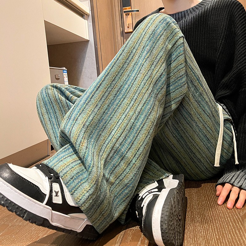 ワイドパンツ メンズ ヘリンボーン柄ウール混ワイドパンツ